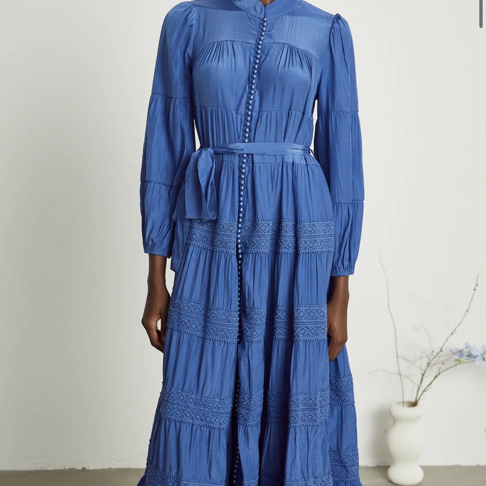 Miss Rossi Blue Tiered Bishop Sleeve Sundress